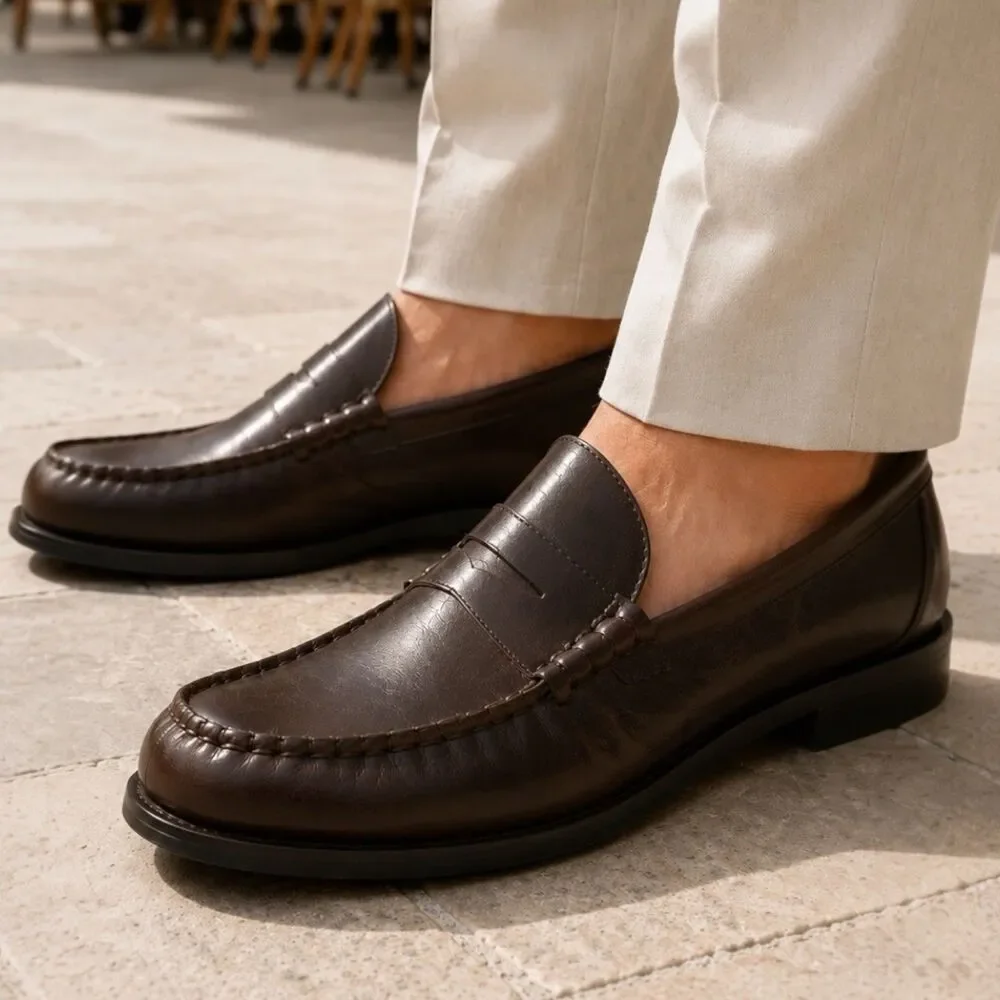 J Crew Camden Loafers Mens 11 Brown Leather Sole Penny Preppy Career BJ009